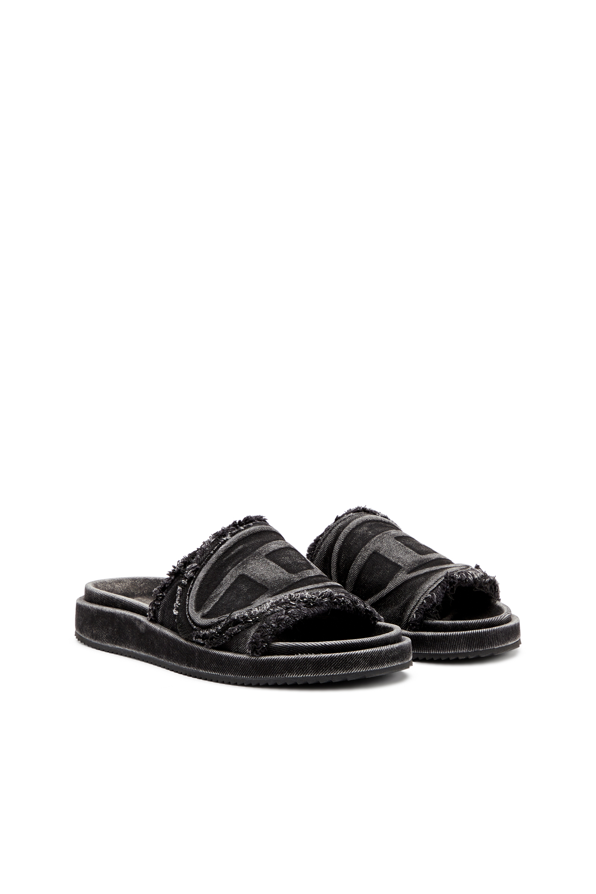 Diesel - SA-SLIDE D OVAL, Unisex's Sa-Slide D-Distressed denim slides in Black - 3