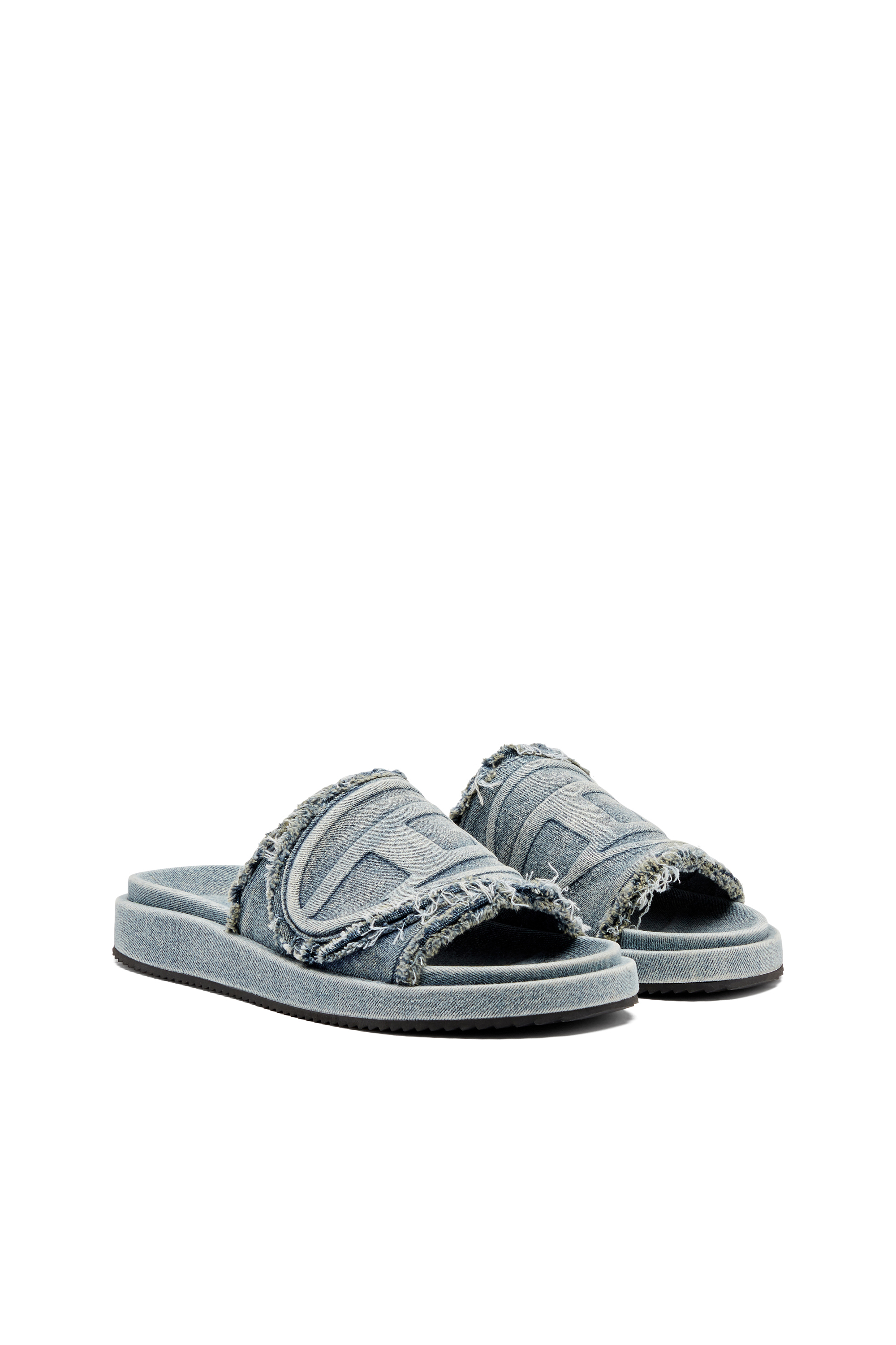 Diesel - SA-SLIDE D OVAL, Unisex's Sa-Slide D-Distressed denim slides in Light Blue - 3